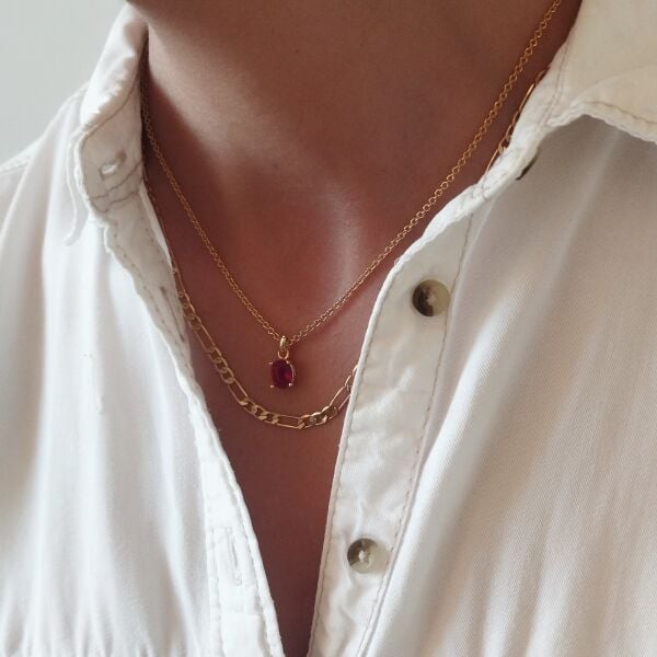 OVAL ZİRKON CHARM  KOLYE ( RUBY )