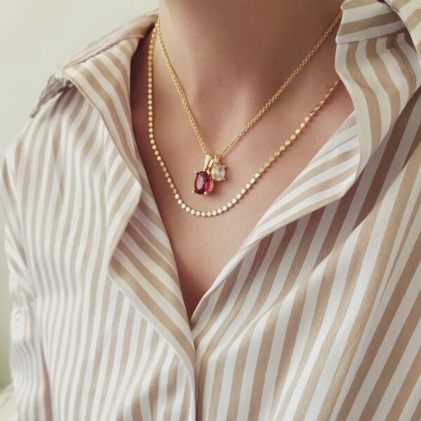 2'Lİ OVAL ZİRKON KOLYE ( RUBY )
