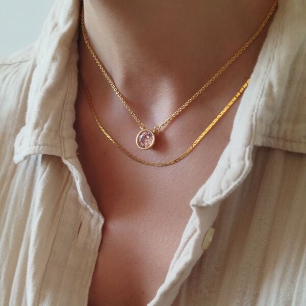 Doğum Taşı Choker Kolye (PİNK)
