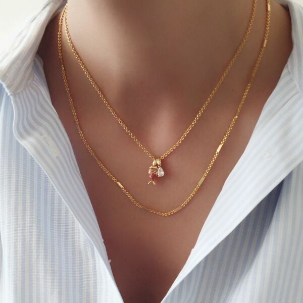 İKİLİ MİNİK DOĞUM TAŞI BALIK KOLYE (YELLOW TOPAZ)