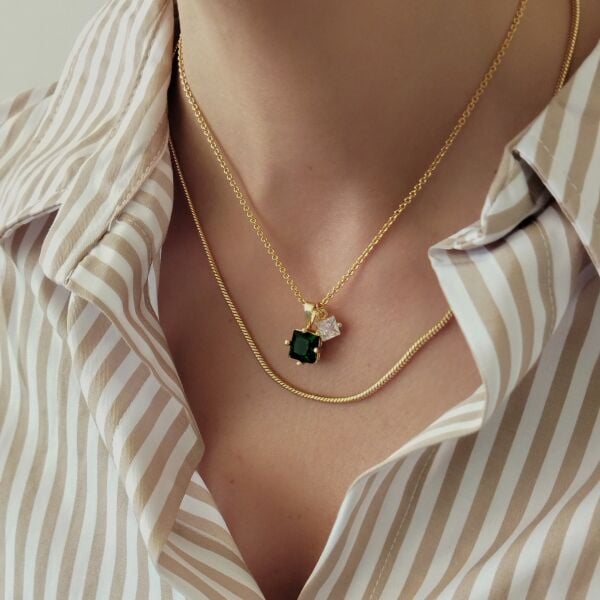 İKİLİ KARE CHOKER DOĞUM TAŞI KOLYE (EMERALD)