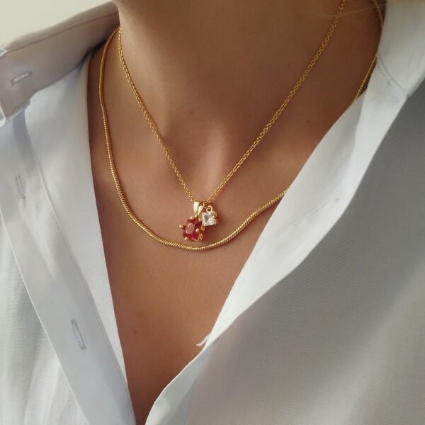2'Lİ KARE ZİRKON KOLYE ( RUBY )